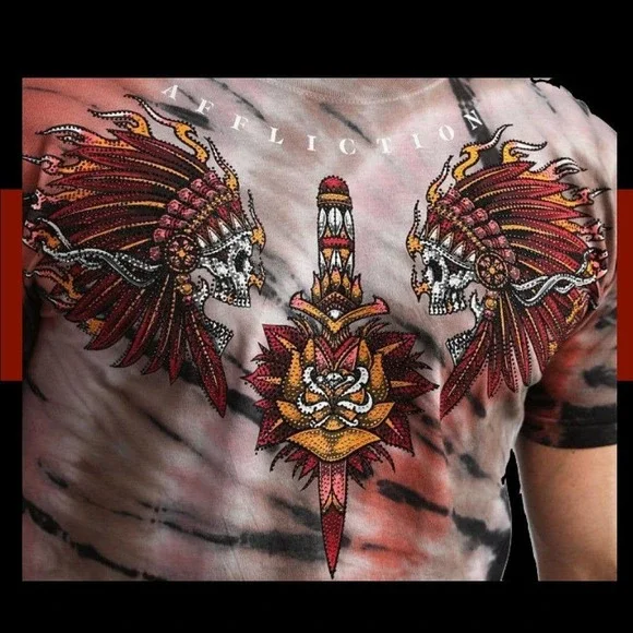 Affliction Black Label Rhinestone Fire Breather Men Tee Size S - Picture 3 of 9